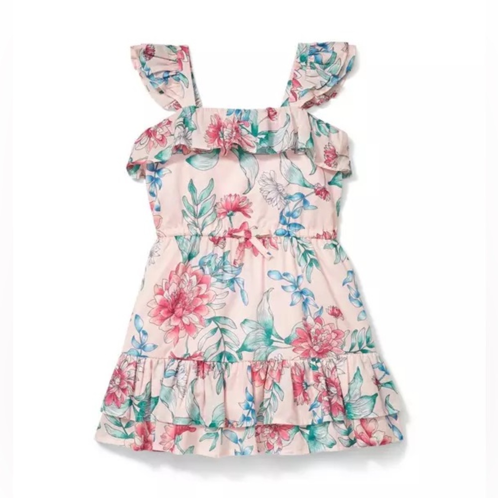 Janie & Jack Pink Ruffle Floral Dress 100% Cotton Keepsake